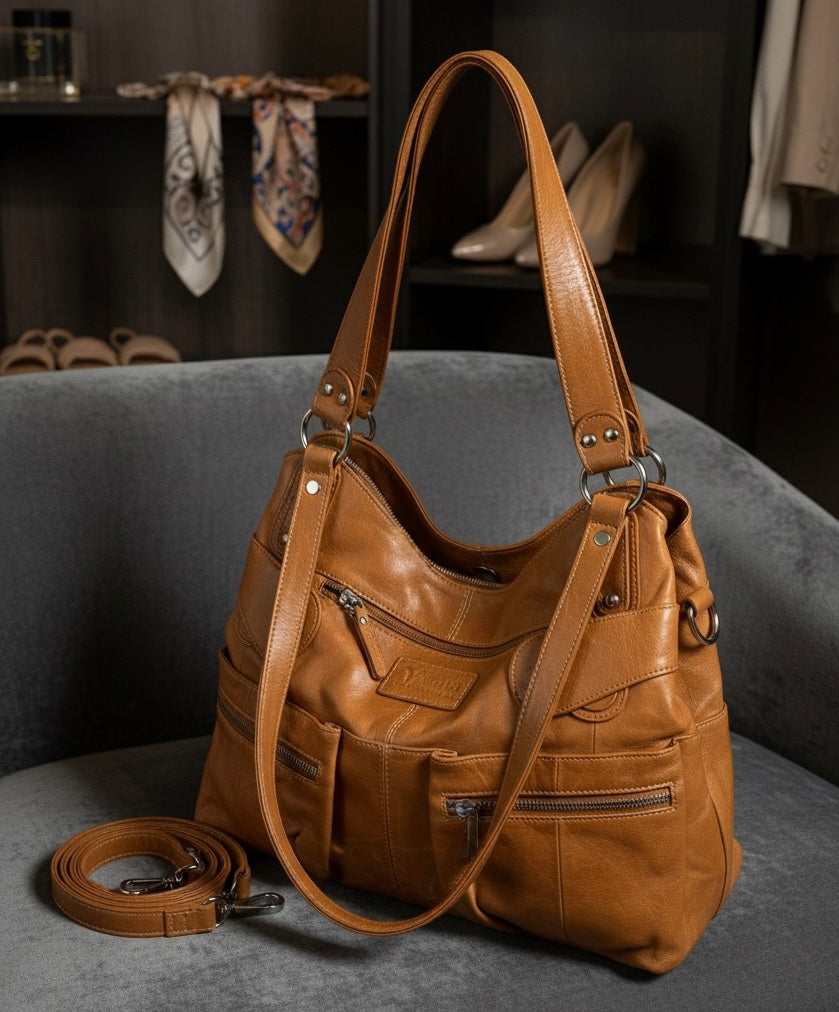 Vicenza Italian leather Tote Handbag - Tan/Brown/Light Brown
