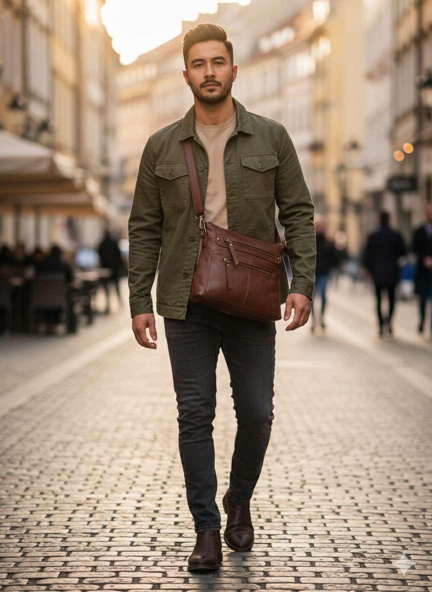 Jair Cross Body Genuine Leather Bags Passenger Bags for Men Travel - Black/Brown/Coffee