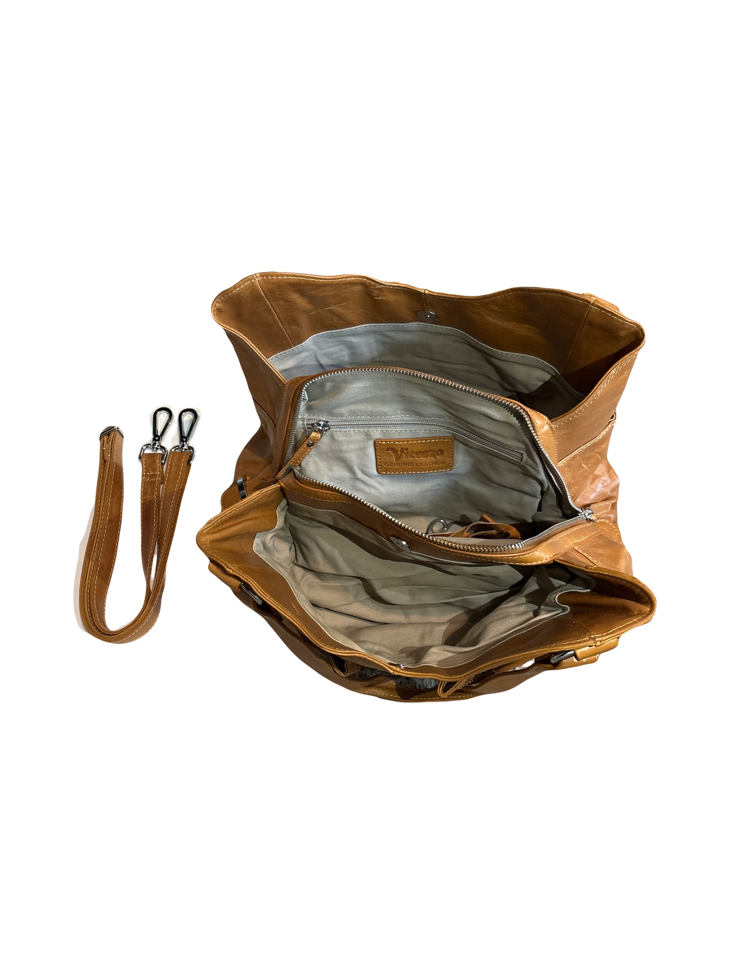 Vicenza Italian leather Tote Handbag - Tan/Brown/Light Brown