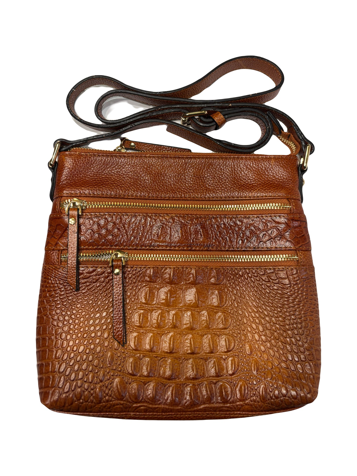 Vicenza Italian leather Croc Embossed Leather Crossbody with Pebble - brown