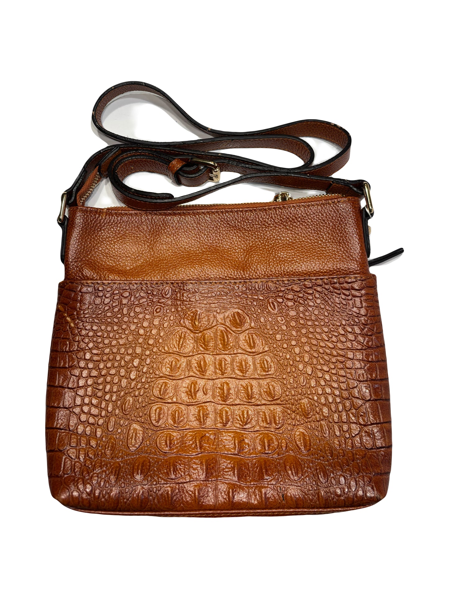 Vicenza Italian leather Croc Embossed Leather Crossbody with Pebble - brown