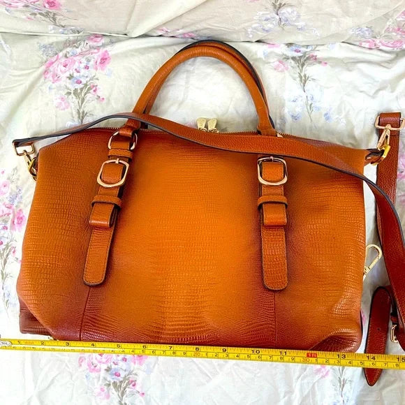 Vicenzo Italy Burnished Tan Leather Satchel Bag