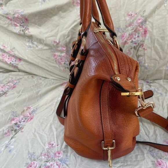 Vicenzo Italy Burnished Tan Leather Satchel Bag