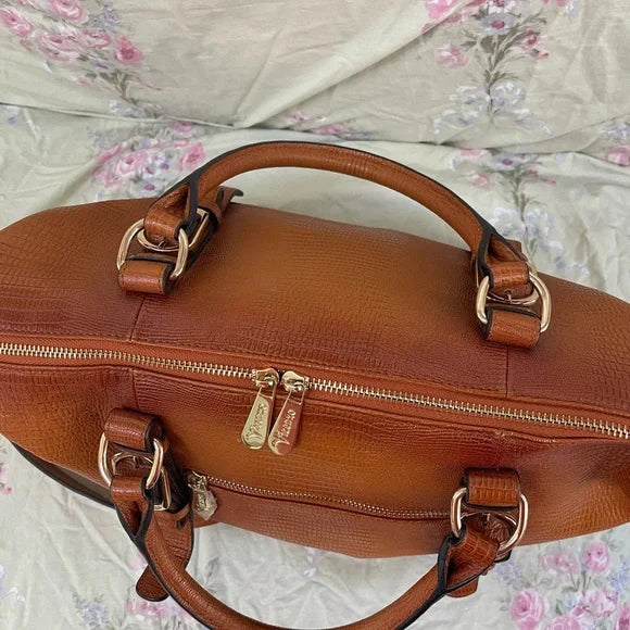 Vicenzo Italy Burnished Tan Leather Satchel Bag