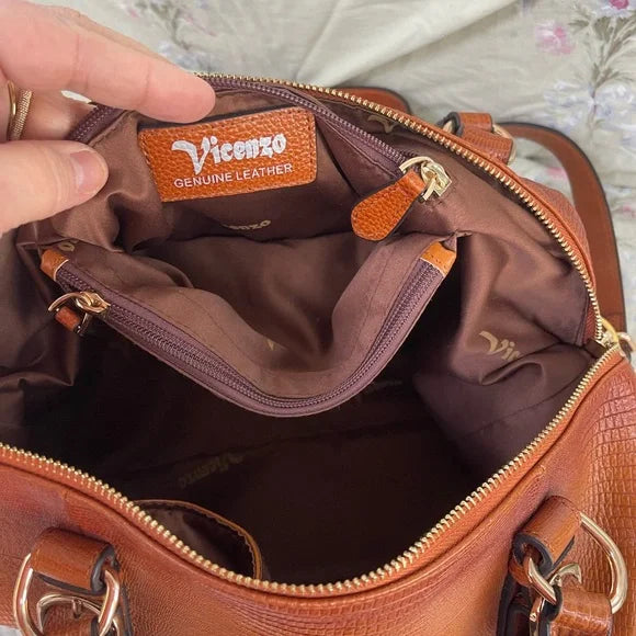 Vicenzo Italy Burnished Tan Leather Satchel Bag
