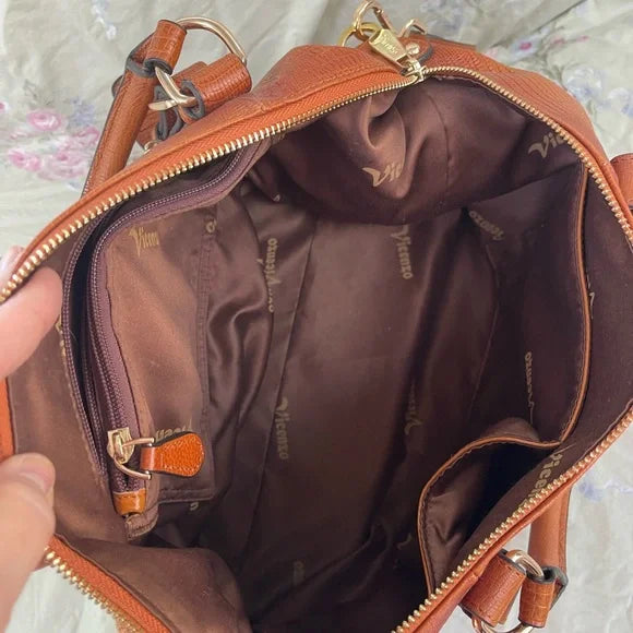 Vicenzo Italy Burnished Tan Leather Satchel Bag