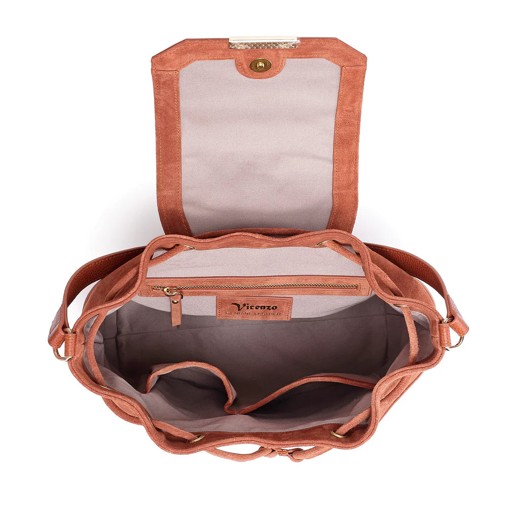 Morimi Leather Handbag Bucket Backpack Brown