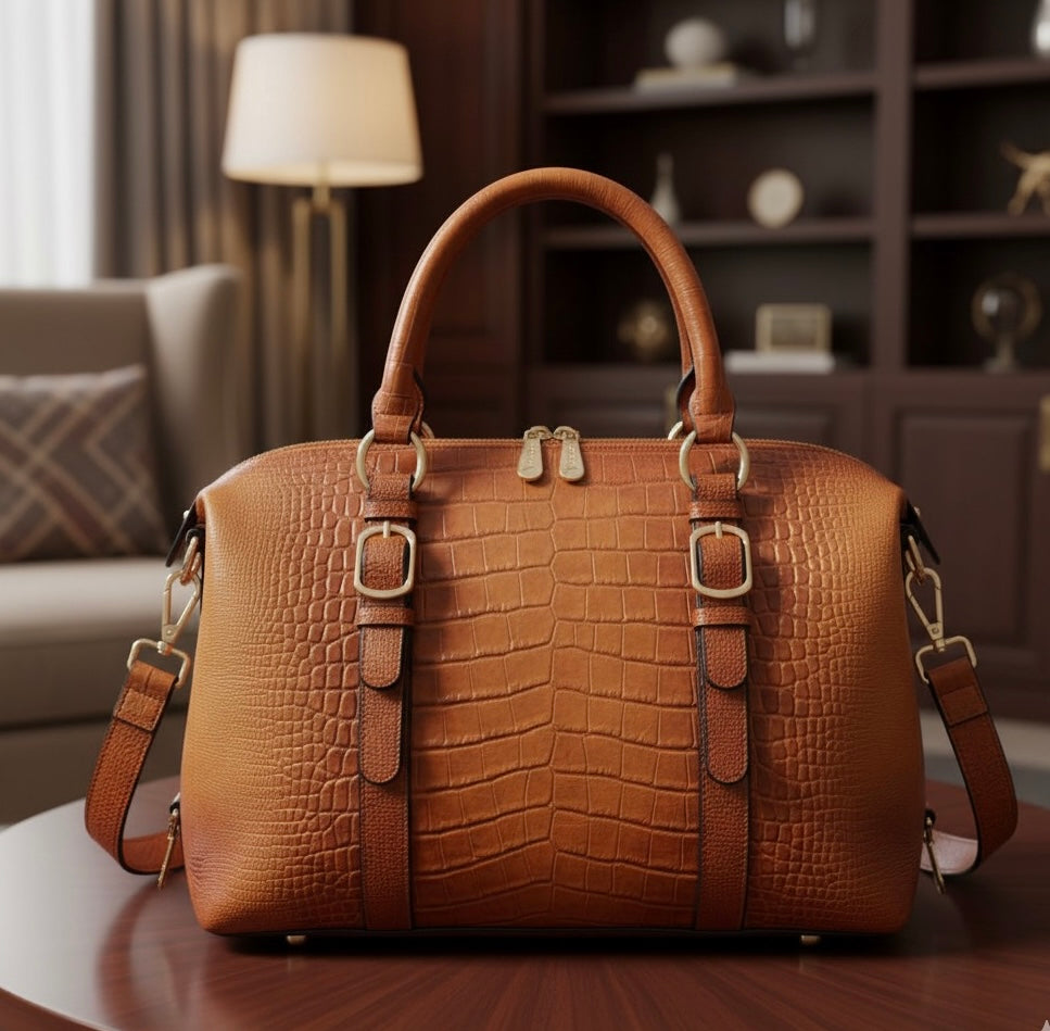 Vicenzo Italy Burnished Tan Leather Satchel Bag