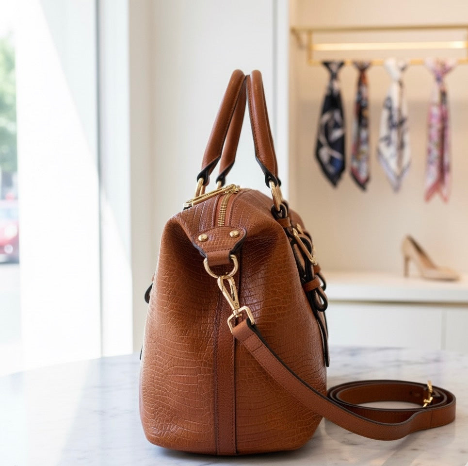 Vicenzo Italy Burnished Tan Leather Satchel Bag