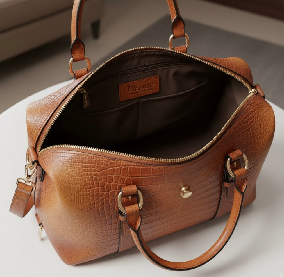 Vicenzo Italy Burnished Tan Leather Satchel Bag