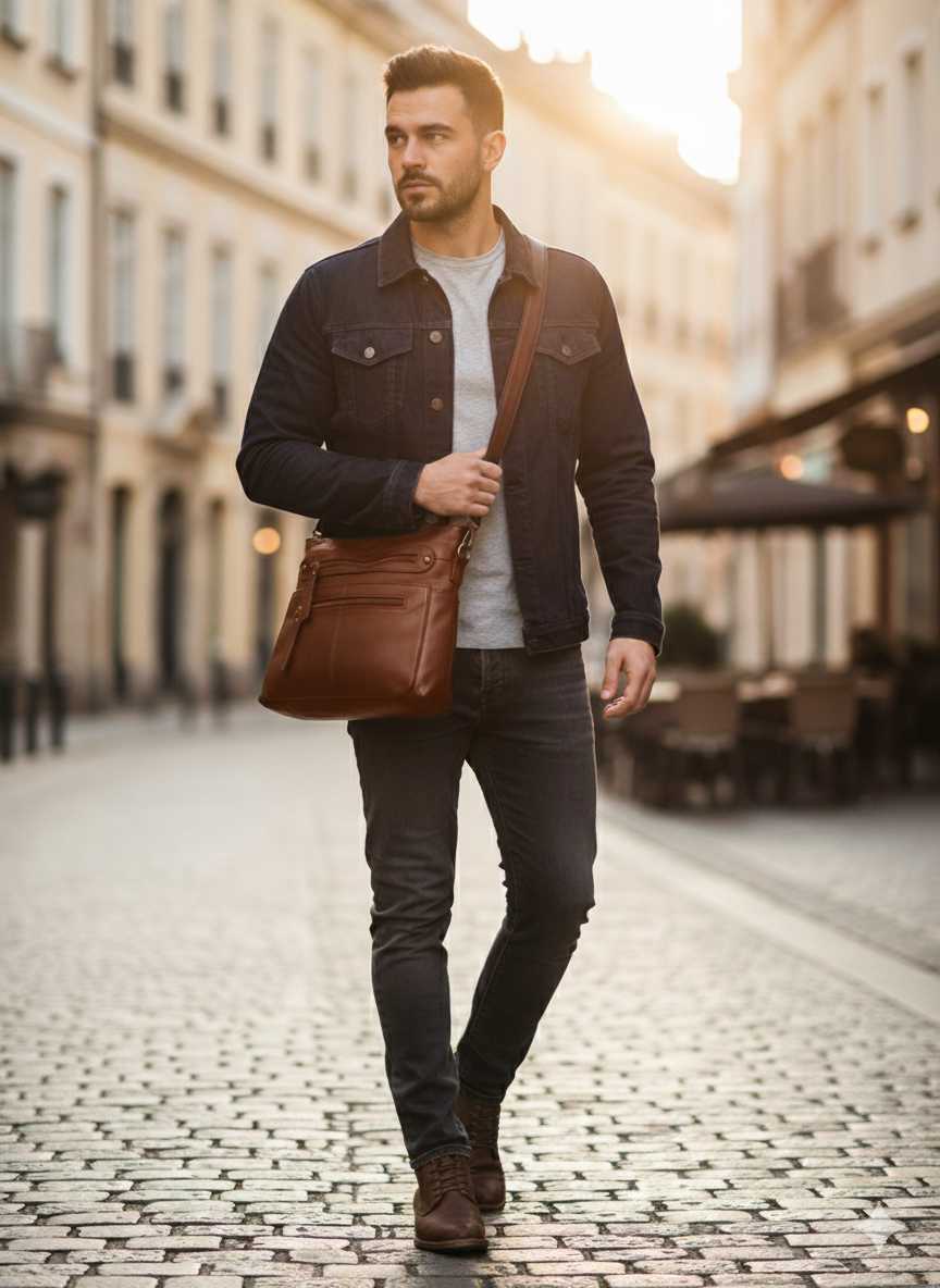Jair Cross Body Genuine Leather Bags Passenger Bags for Men Travel - Black/Brown/Coffee