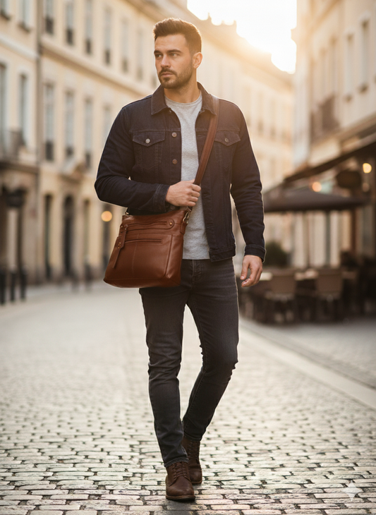 Jair Cross Body Genuine Leather Bags Passenger Bags for Men Travel - Black/Brown/Coffee