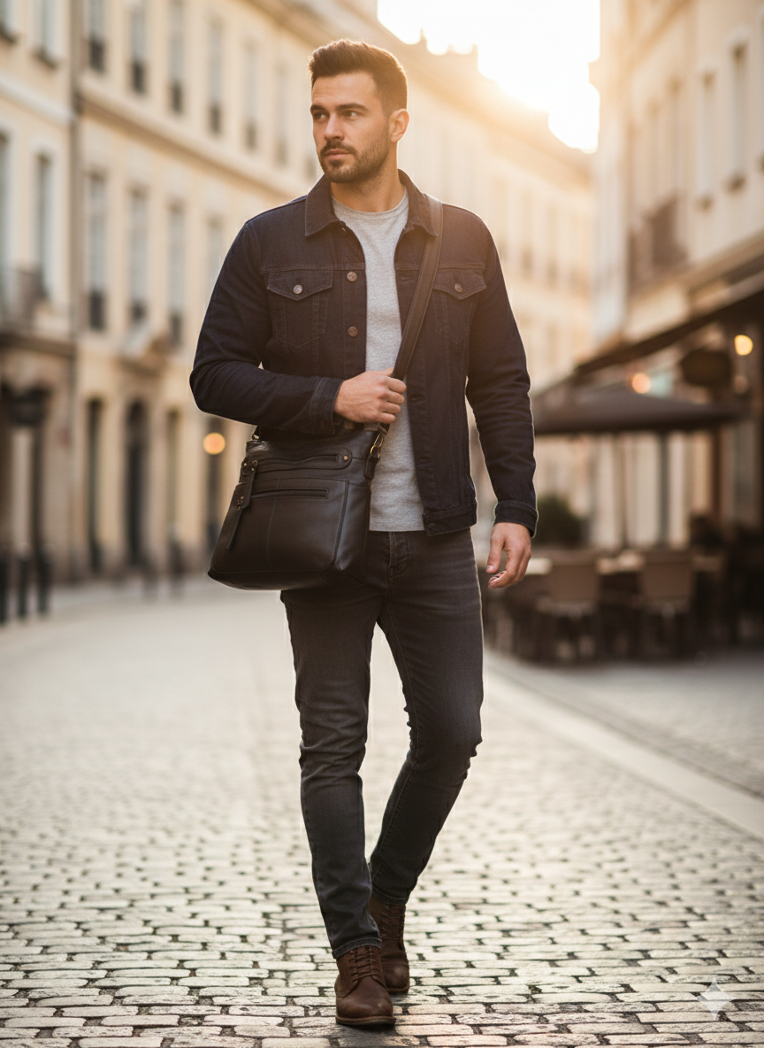 Jair Cross Body Genuine Leather Bags Passenger Bags for Men Travel - Black/Brown/Coffee