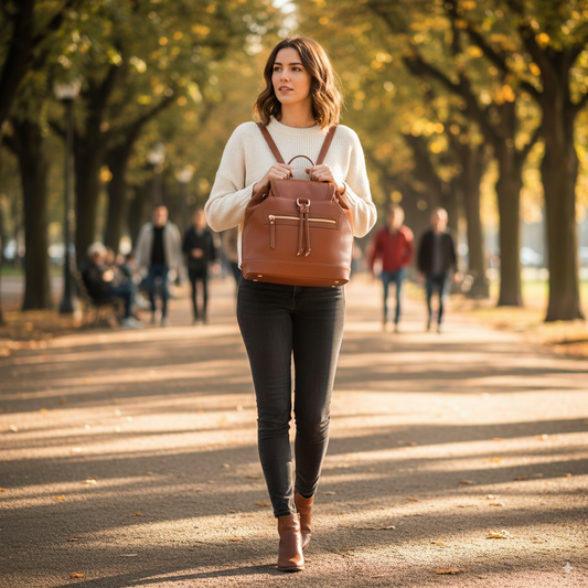 Morimi Leather Handbag Bucket Backpack Brown