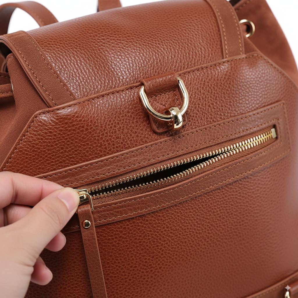 Morimi Leather Handbag Bucket Backpack Brown