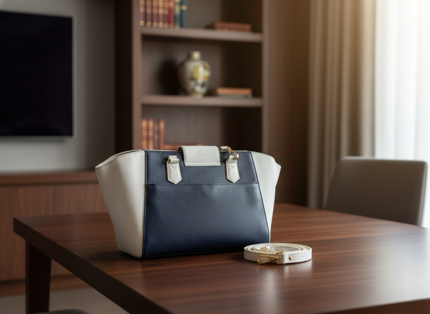 Vicenza Italian leather Blue and White hand bag Tote