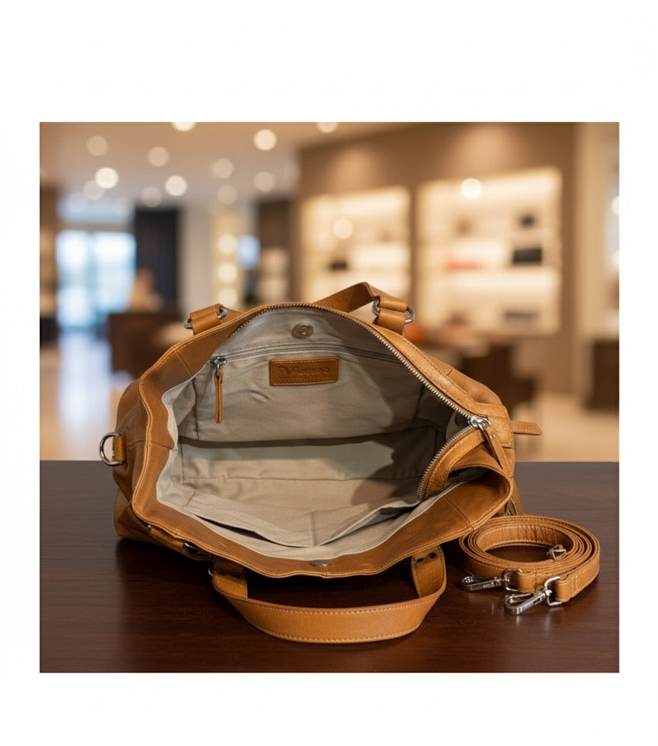 Vicenza Italian leather Tote Handbag - Tan/Brown/Light Brown
