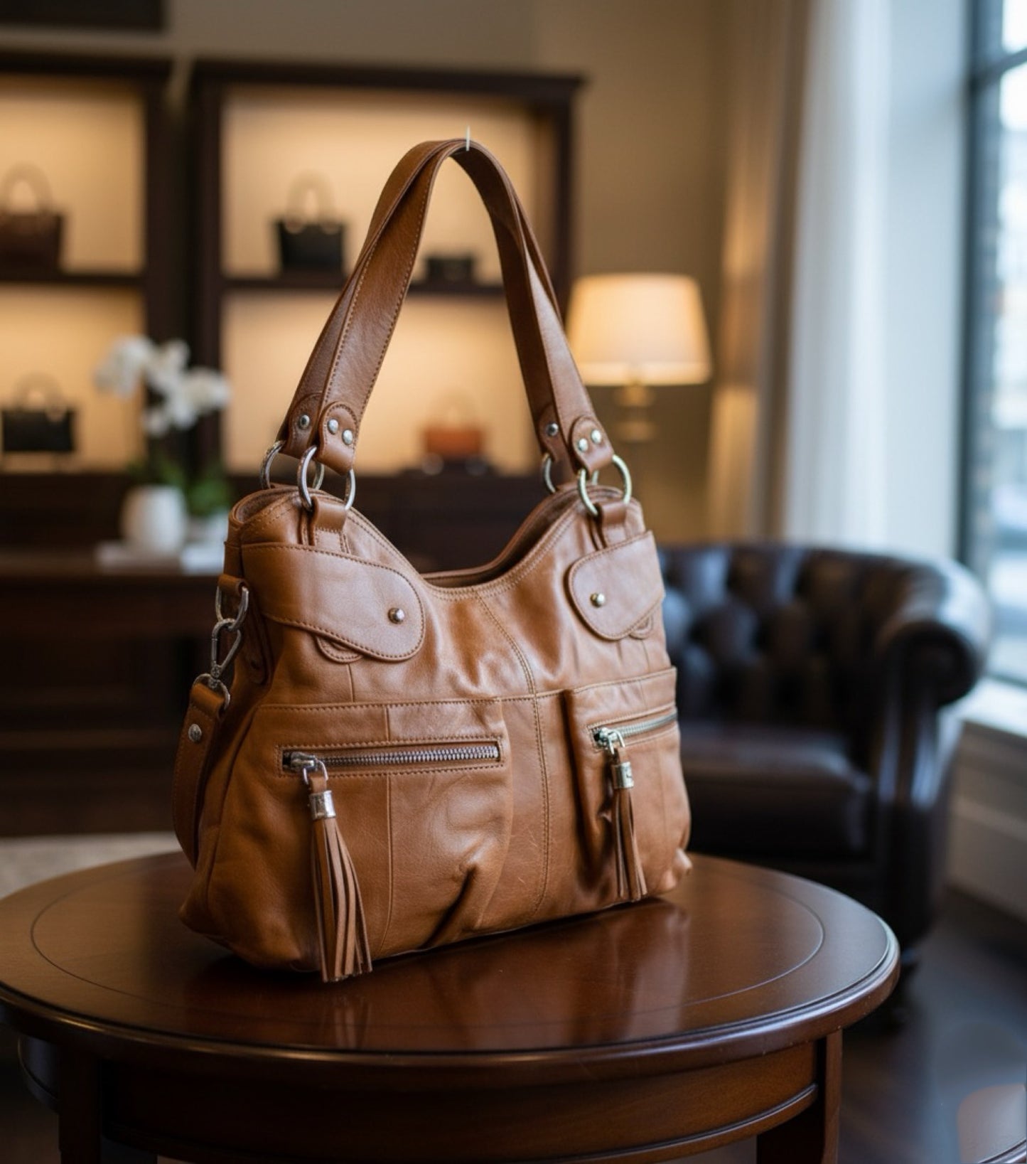 Vicenza Italian leather Tote Handbag - Tan/Brown/Light Brown