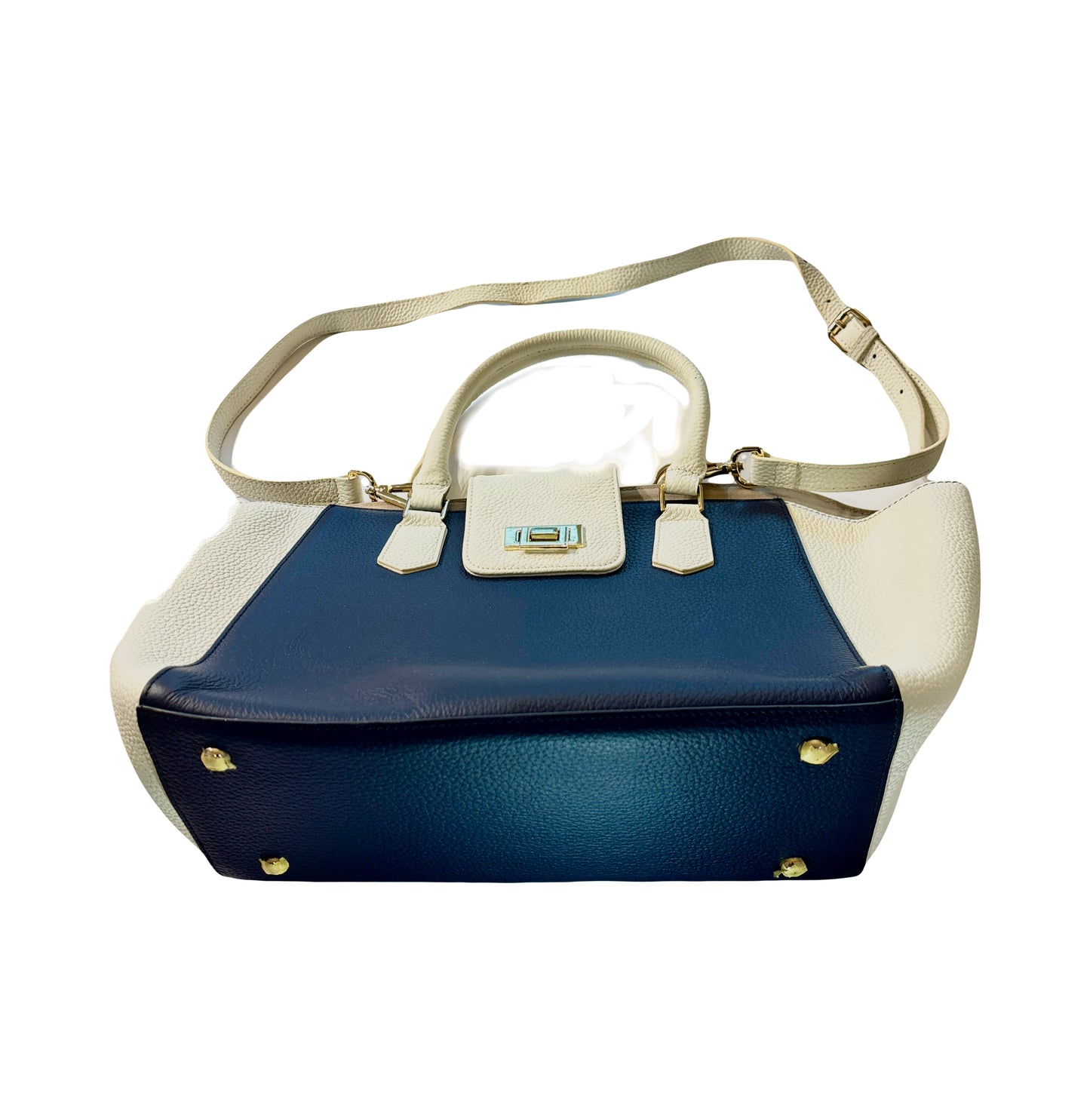 Vicenza Italian leather Blue and White hand bag Tote