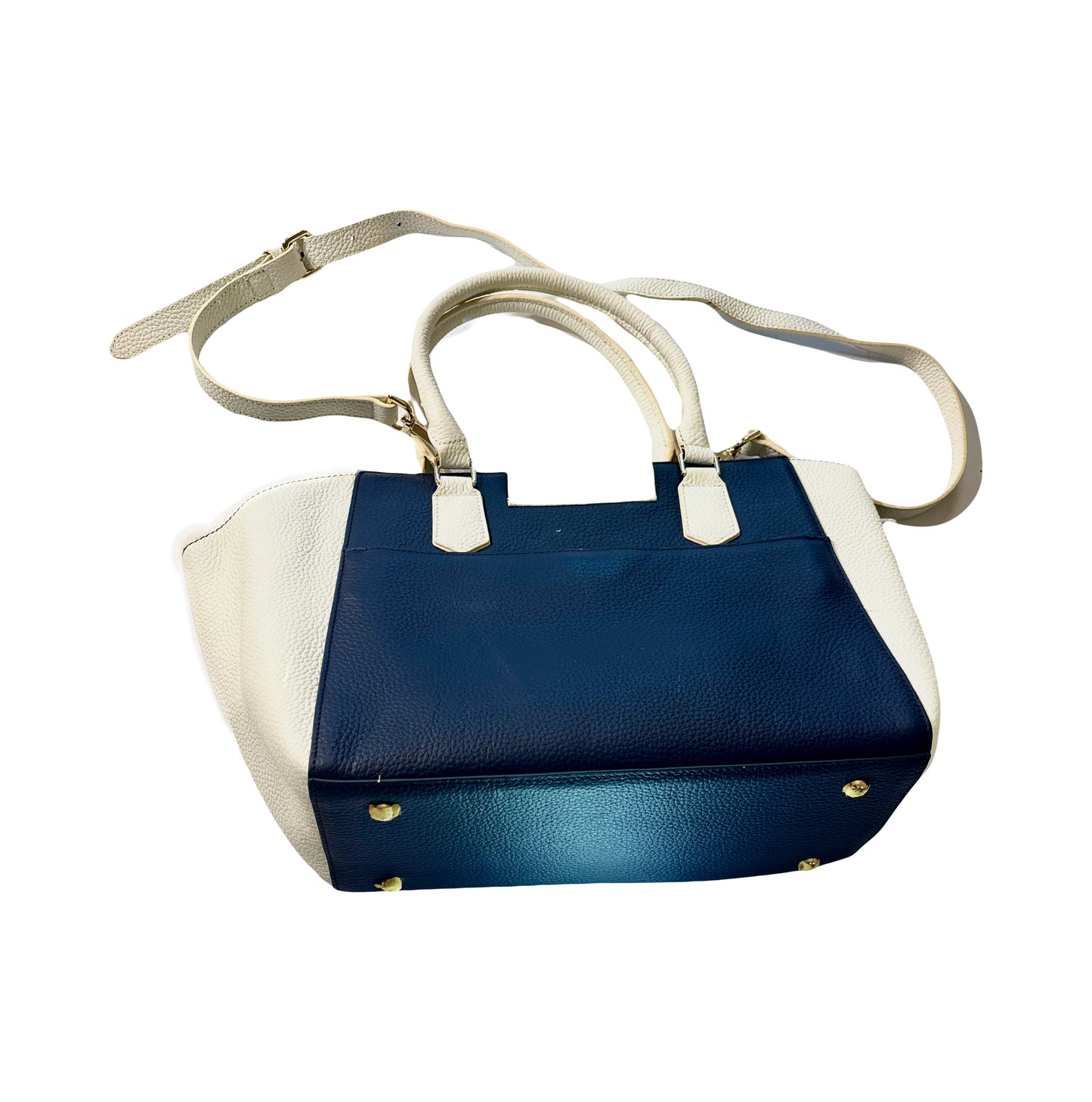 Vicenza Italian leather Blue and White hand bag Tote