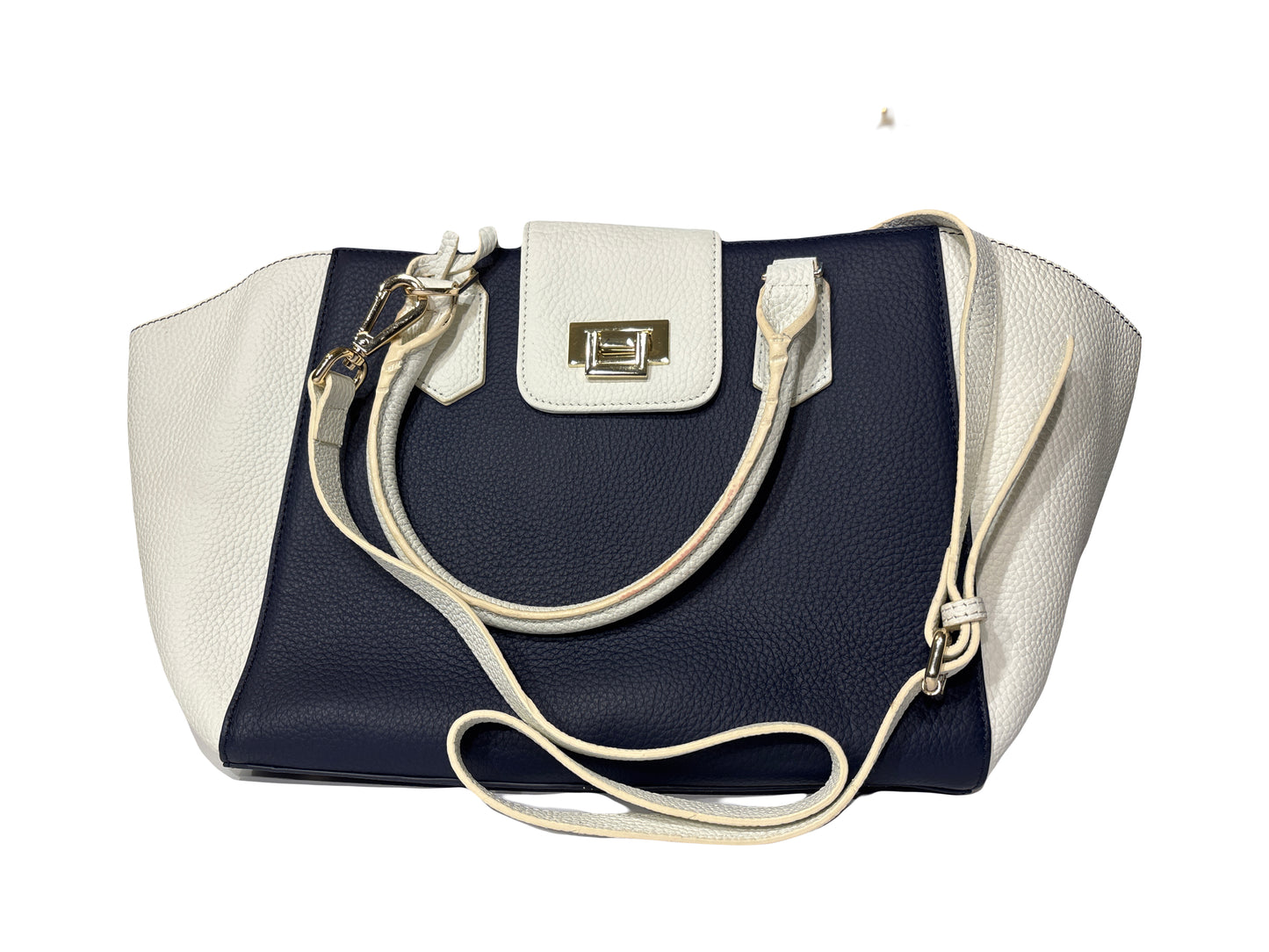 Vicenza Italian leather Blue and White hand bag Tote
