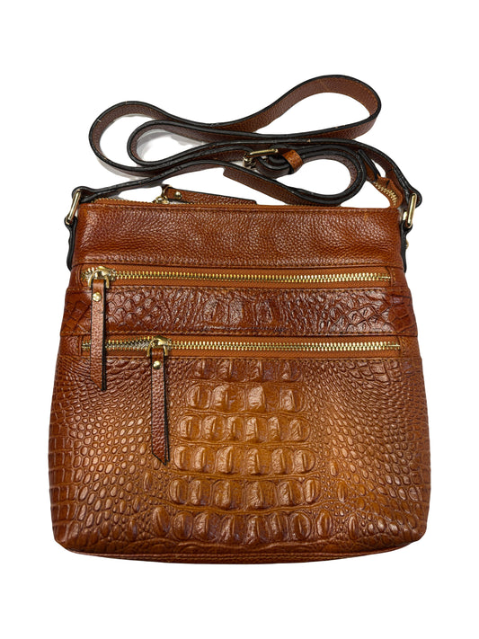 Vicenza Italian leather Croc Embossed Leather Crossbody with Pebble - brown