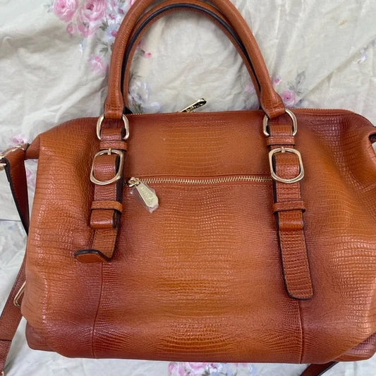 Vicenzo Italy Burnished Tan Leather Satchel Bag